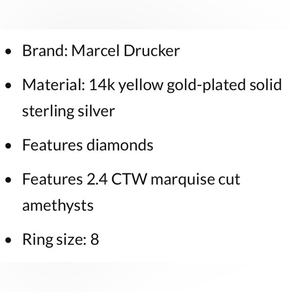 MARCEL DRUCKER Gold Over Silver, Amethyst & Diamond Ring Sz. 8 New in Box! - Picture 8 of 8